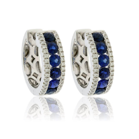 Single Row Sapphire & Diamond Lined Huggie Hoop Earrings - Park City Jewelers
