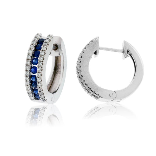 Single Row Sapphire & Diamond Lined Huggie Hoop Earrings - Park City Jewelers