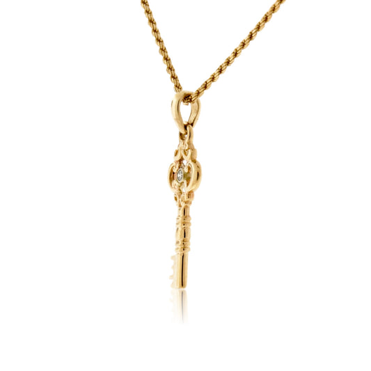 Skeleton Key Single Diamond Pendant - Park City Jewelers