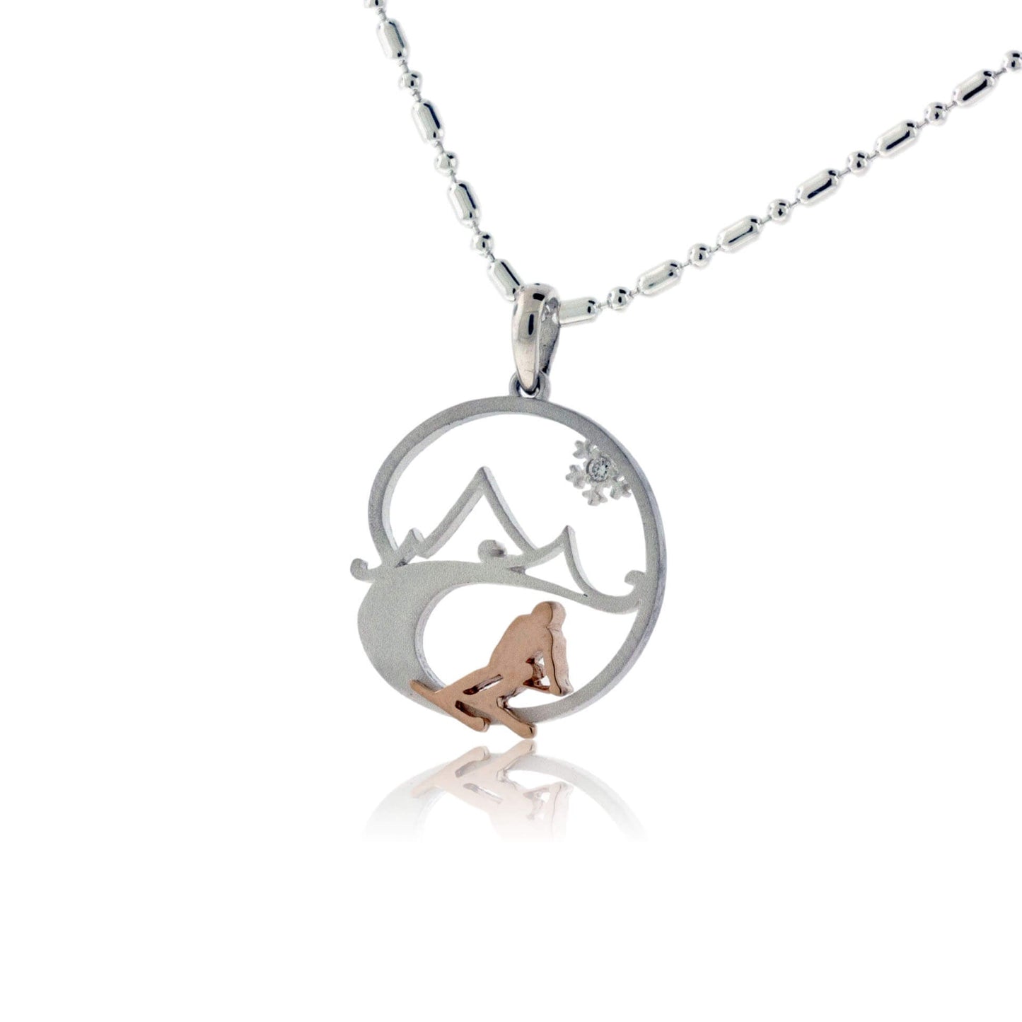 Skier in the Mountains with Snowflake Pendant Medium - Park City Jewelers