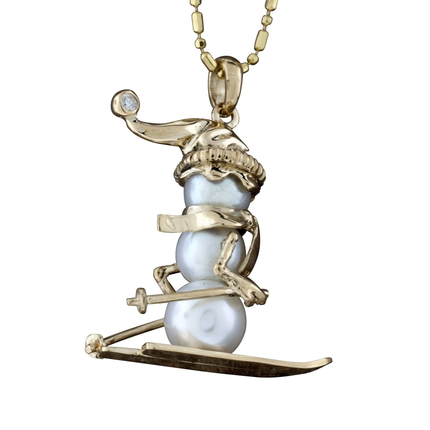 Skiing Pearl Snowman Pendant - Park City Jewelers