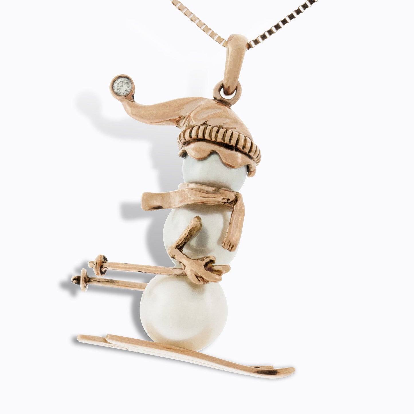 Skiing Pearl Snowman Pendant - Park City Jewelers