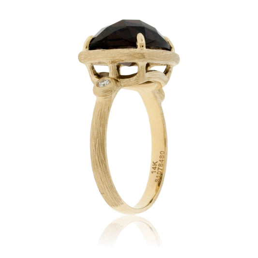 Smoky Quartz in Textured Yellow Gold Ring - Park City Jewelers