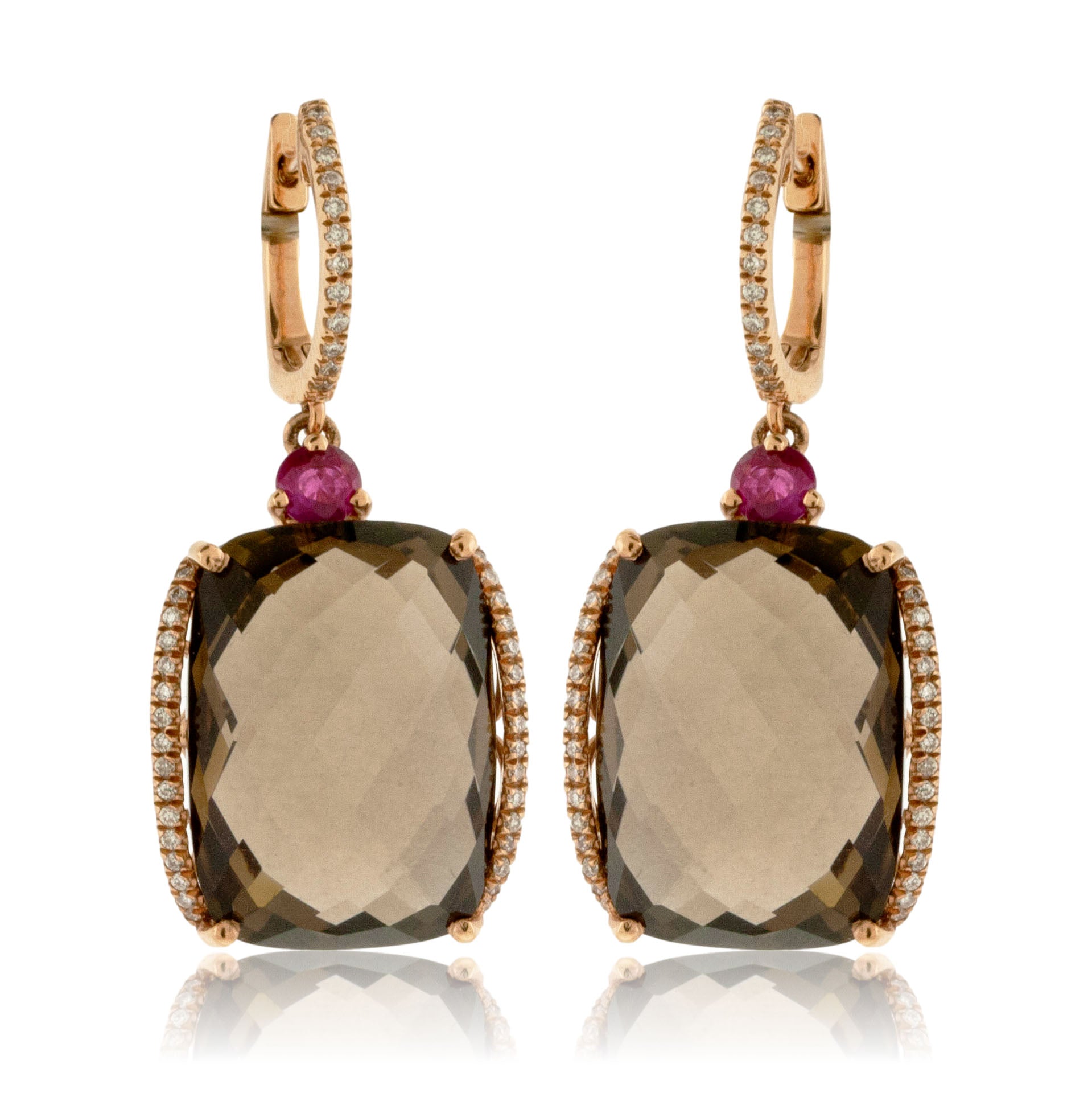 Smoky Quartz, Ruby & Diamond Dangle Earrings - Park City Jewelers