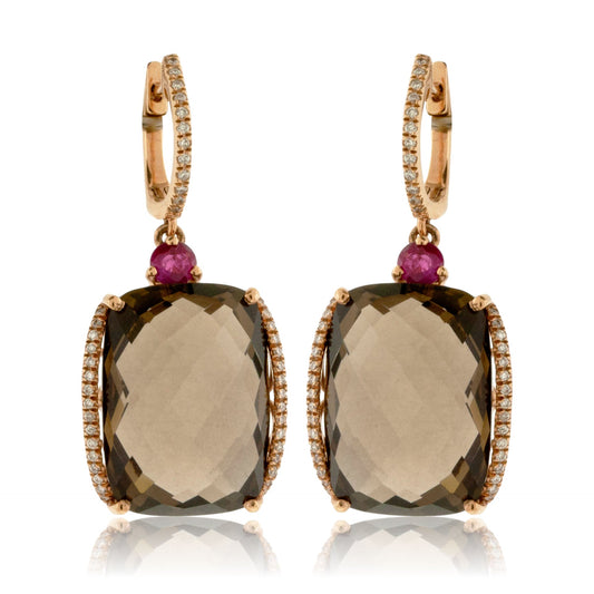 Smoky Quartz, Ruby & Diamond Dangle Earrings - Park City Jewelers