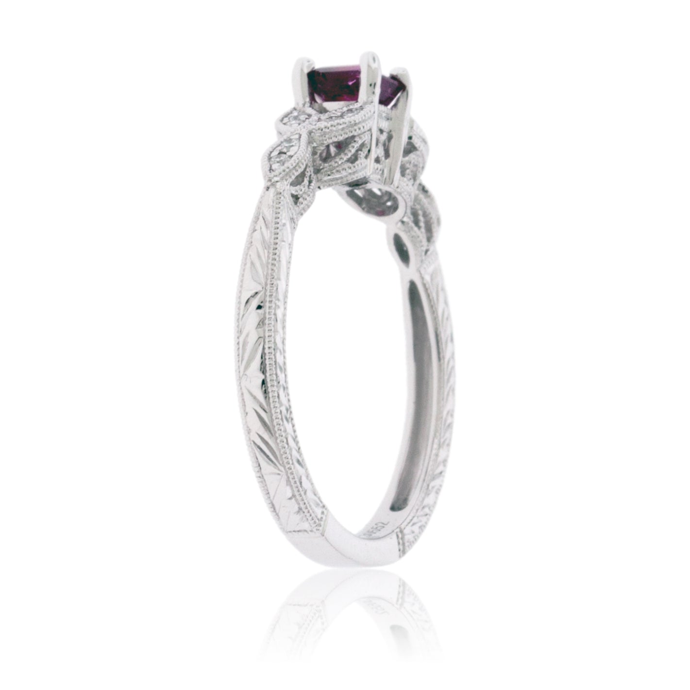 Square Red Emerald with Diamond Vintage Style Ring - Park City Jewelers