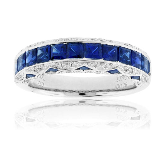 Square Sapphire & Diamond Lined Vintage Inspired Band - Park City Jewelers
