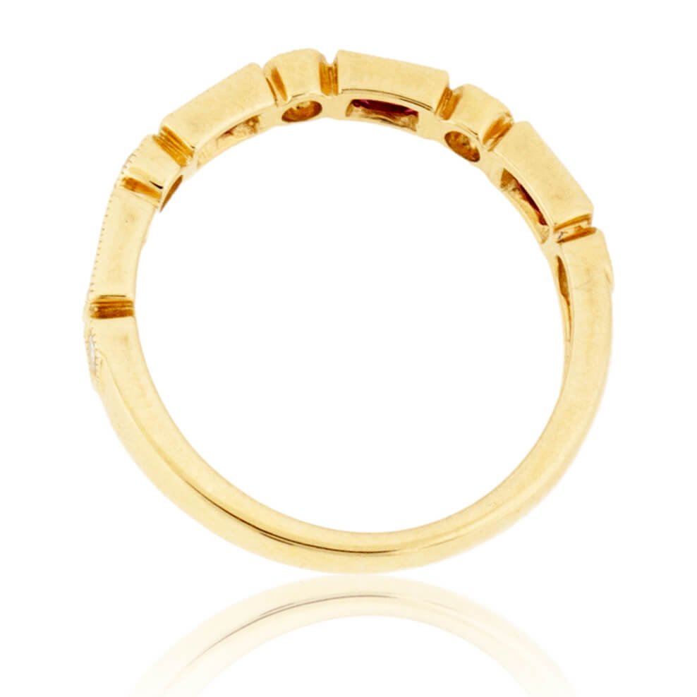 Stackable Baguette Ruby and Round Diamond Band - Park City Jewelers