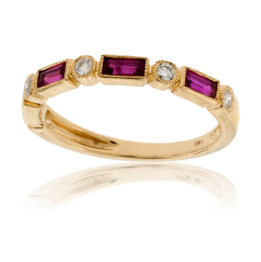 Stackable Baguette Ruby and Round Diamond Band - Park City Jewelers