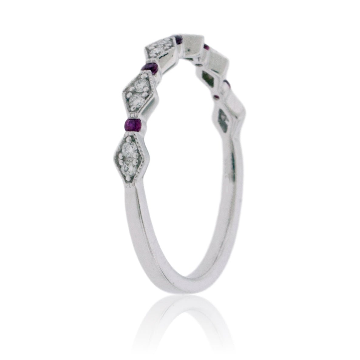 Stackable Milgrain Style Diamond and Ruby Band - Park City Jewelers