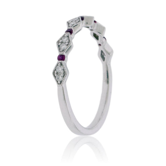 Stackable Milgrain Style Diamond and Ruby Band - Park City Jewelers