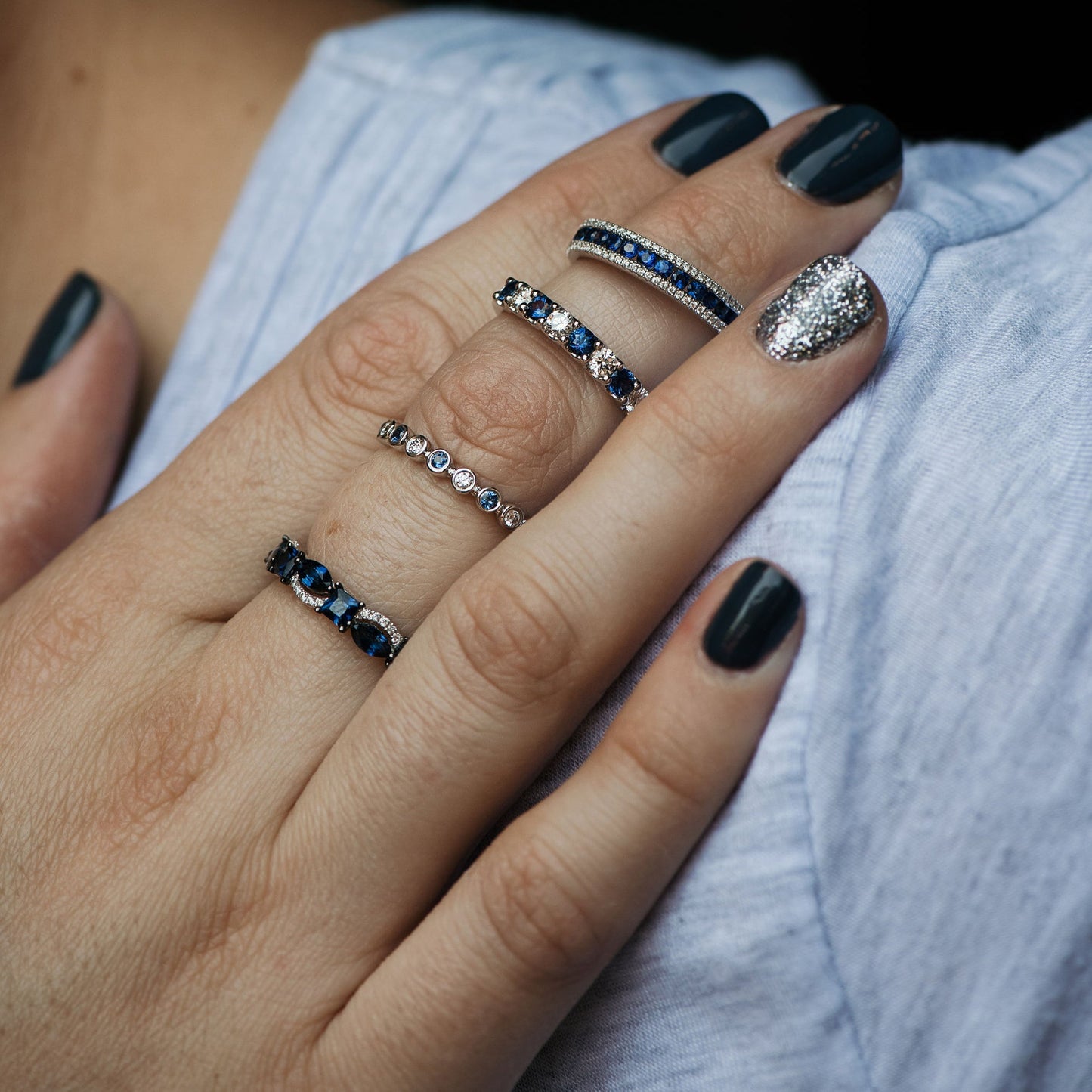 Stackable Sapphire and Round Diamond Band - Park City Jewelers