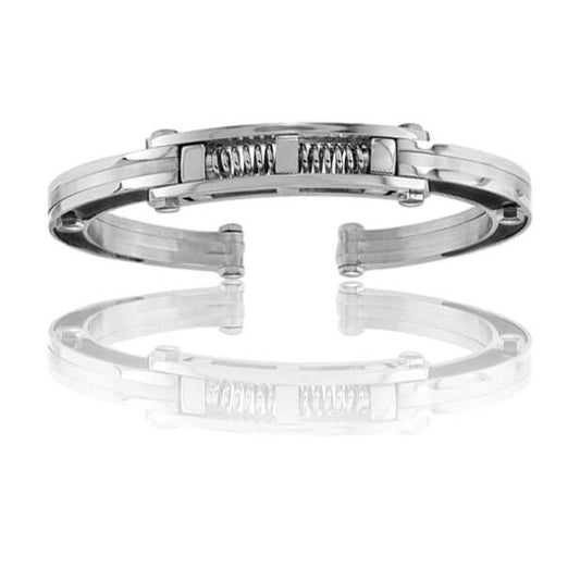 Stainless Steel Brushed and Polished Carbon Fiber Inlay Hinged Bangle - Park City Jewelers