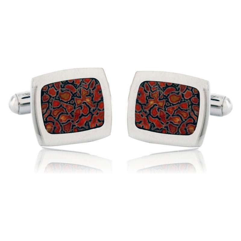 Stainless Steel Polished Dinosaur Bone Inlay Cufflinks - Park City Jewelers