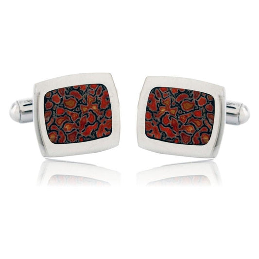 Stainless Steel Polished Dinosaur Bone Inlay Cufflinks - Park City Jewelers