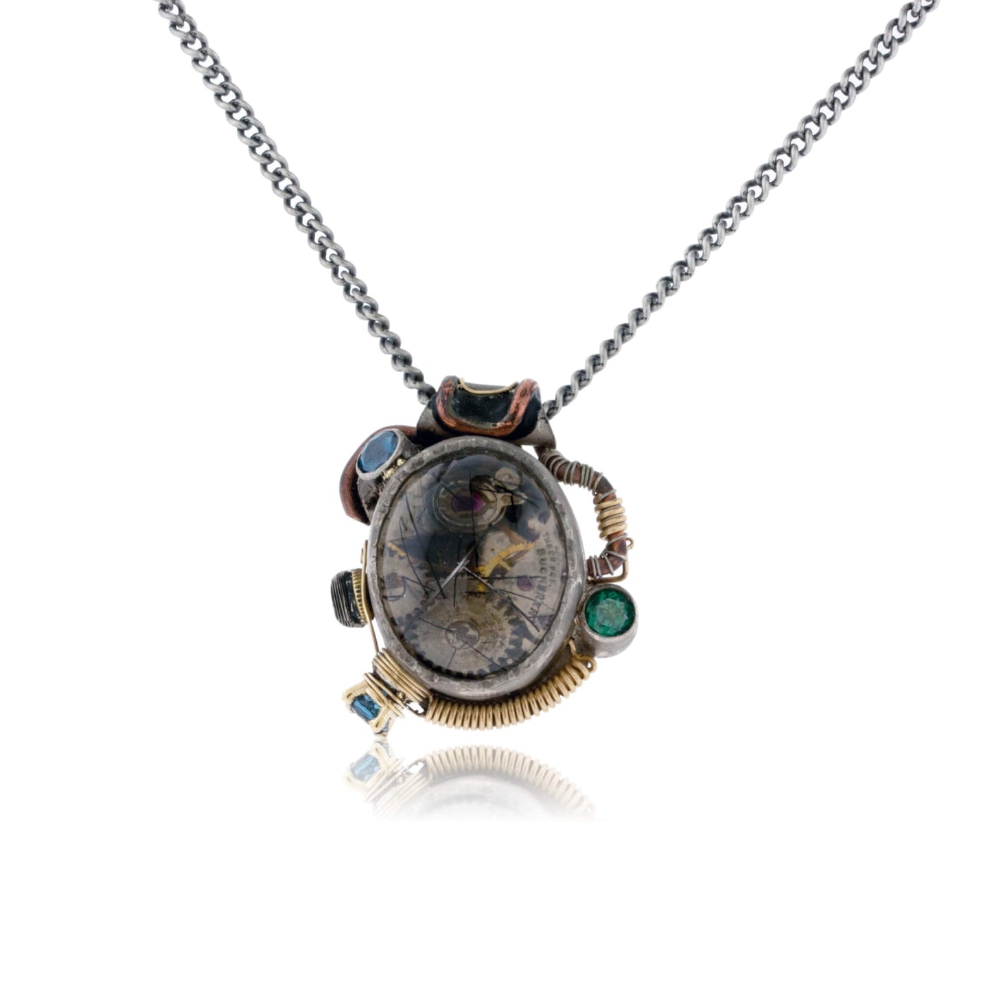 Steam Punk Silver, Copper, & Gemstone Pendant - Park City Jewelers