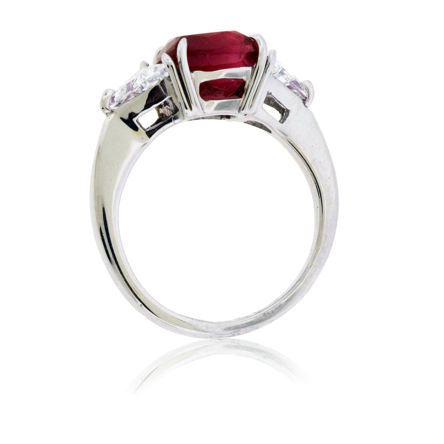 Step-Cut Red Emerald and Diamond Three Stone Ring - Park City Jewelers