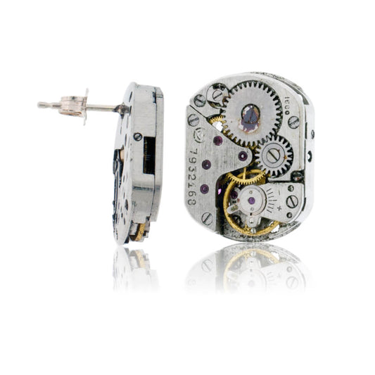 Sterling Silver Backed Watch-Movement Steampunk Style Earrings - Park City Jewelers