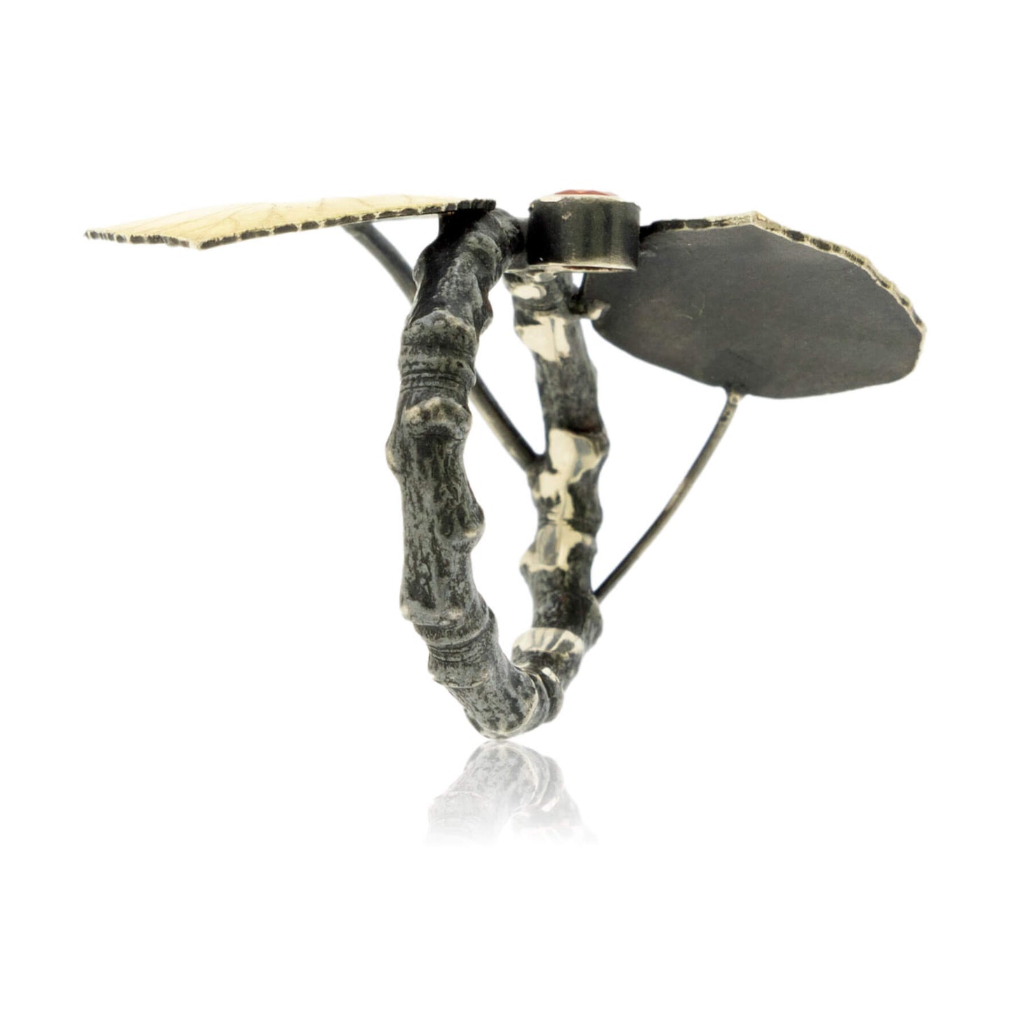 Sterling Silver, Bi-Metal Leaf, & Fire Opal Quaking Aspen Tree Ring - Park City Jewelers