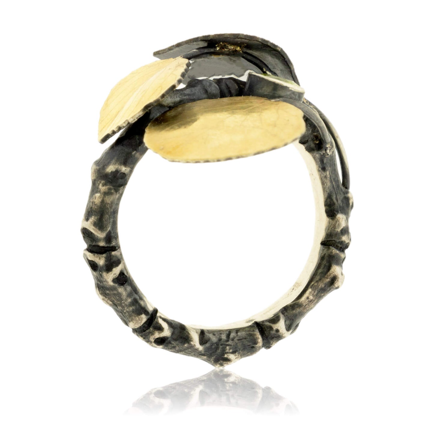 Sterling Silver, Bi-Metal Leaf, & Tourmaline Quaking Aspen Tree Ring - Park City Jewelers