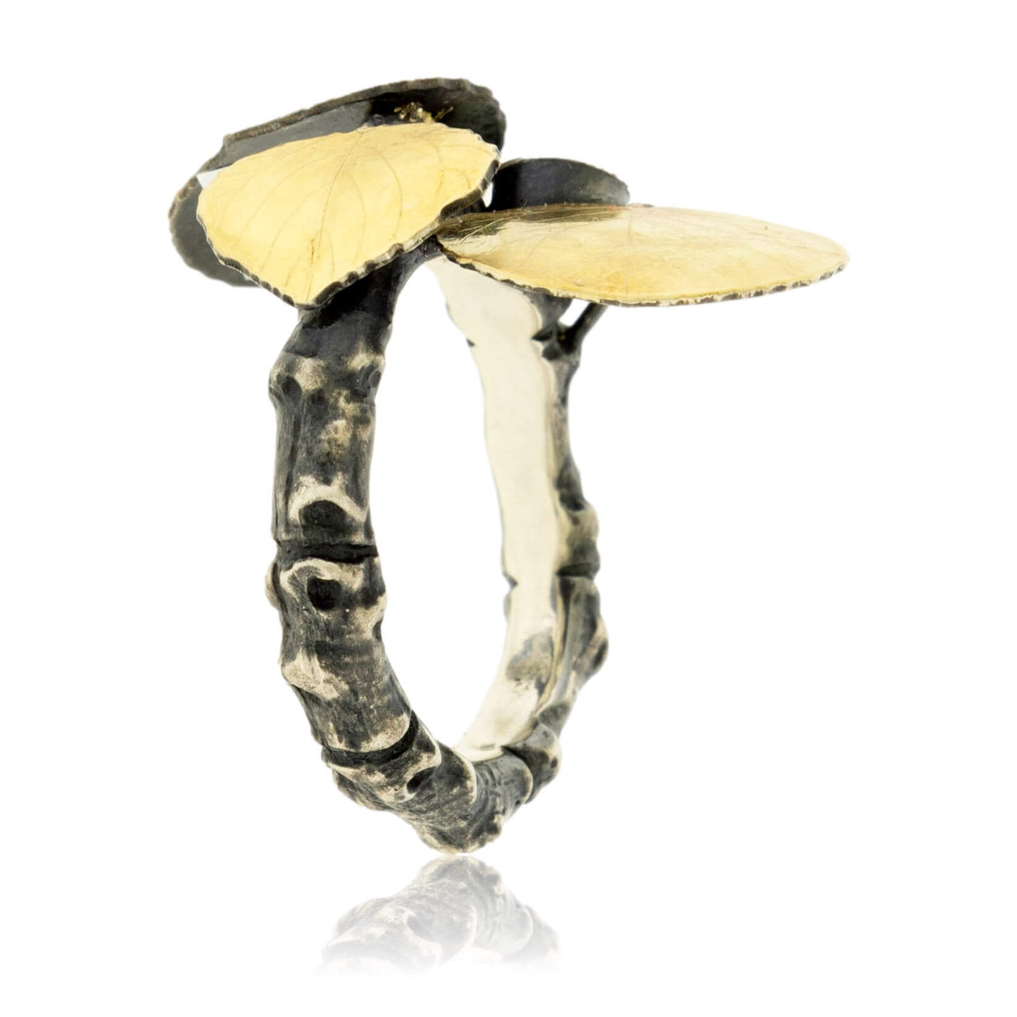 Sterling Silver, Bi-Metal Leaf, & Tourmaline Quaking Aspen Tree Ring - Park City Jewelers