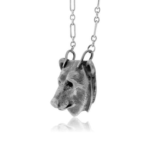Sterling Silver Brown Bear Head Pendant w/Chain - Park City Jewelers