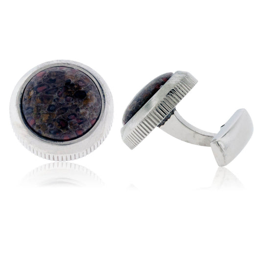 Sterling Silver Dinosaur Bone Round Cuff Links - Park City Jewelers