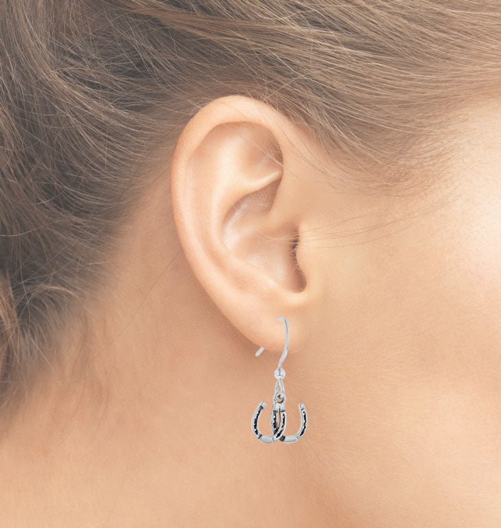 Sterling Silver Double Horse Shoe Dangle Earrings - Park City Jewelers