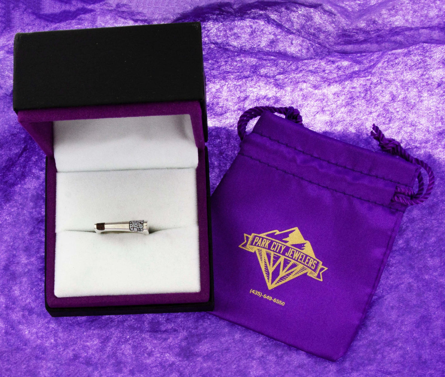 Sterling Silver Double Inlay Dinosaur Bone Inlay Ring - Park City Jewelers