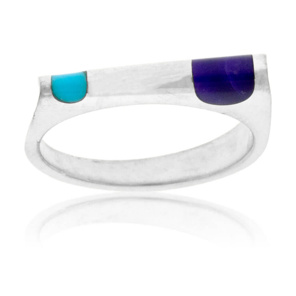 Sterling Silver Double Inlay Turquoise & Sugilite Ring - Park City Jewelers