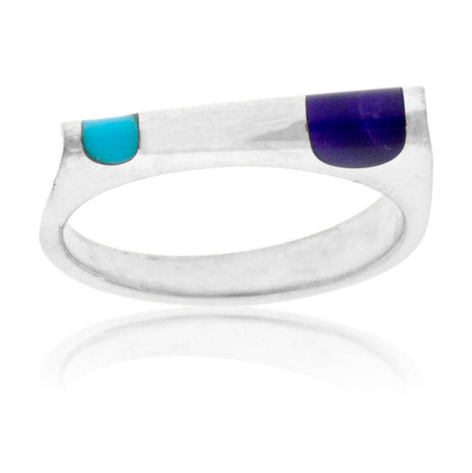 Sterling Silver Double Inlay Turquoise & Sugilite Ring - Park City Jewelers