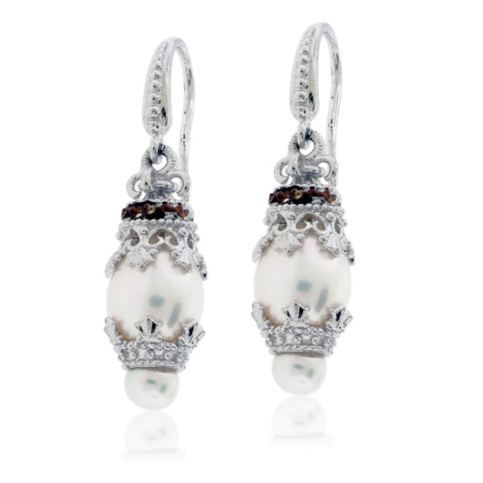 Sterling Silver & Gold Freshwater Pearl Dangle Earrings - Park City Jewelers