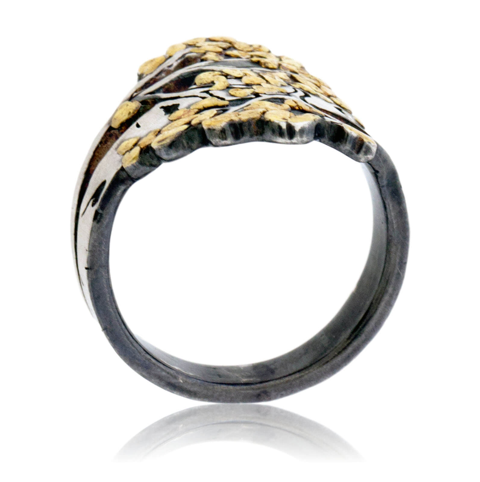 Sterling Silver & Gold Nugget Aspen Tree Ring - Park City Jewelers