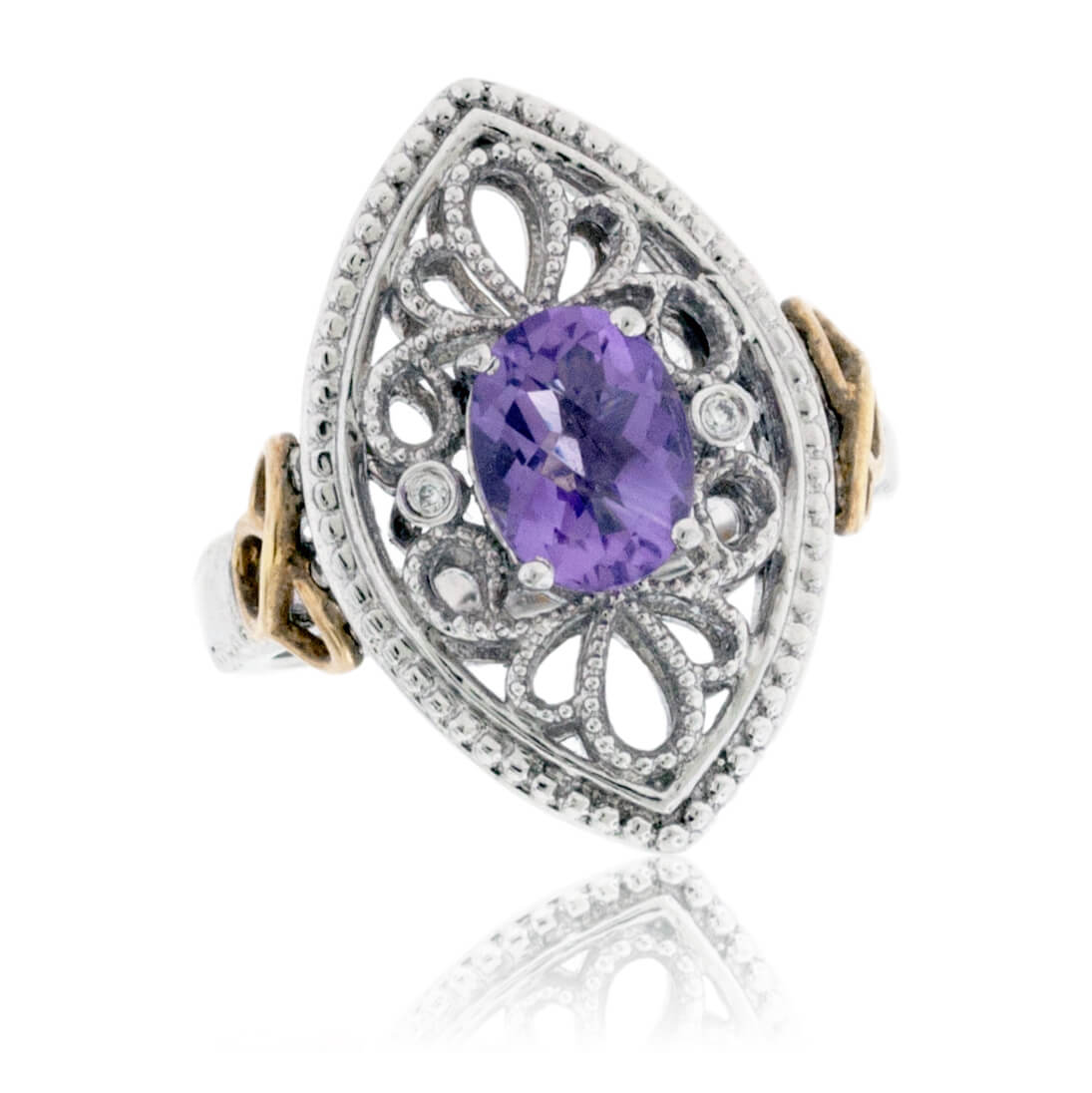 Sterling Silver & Gold Shield Style Amethyst & Diamond Fashion Band - Park City Jewelers