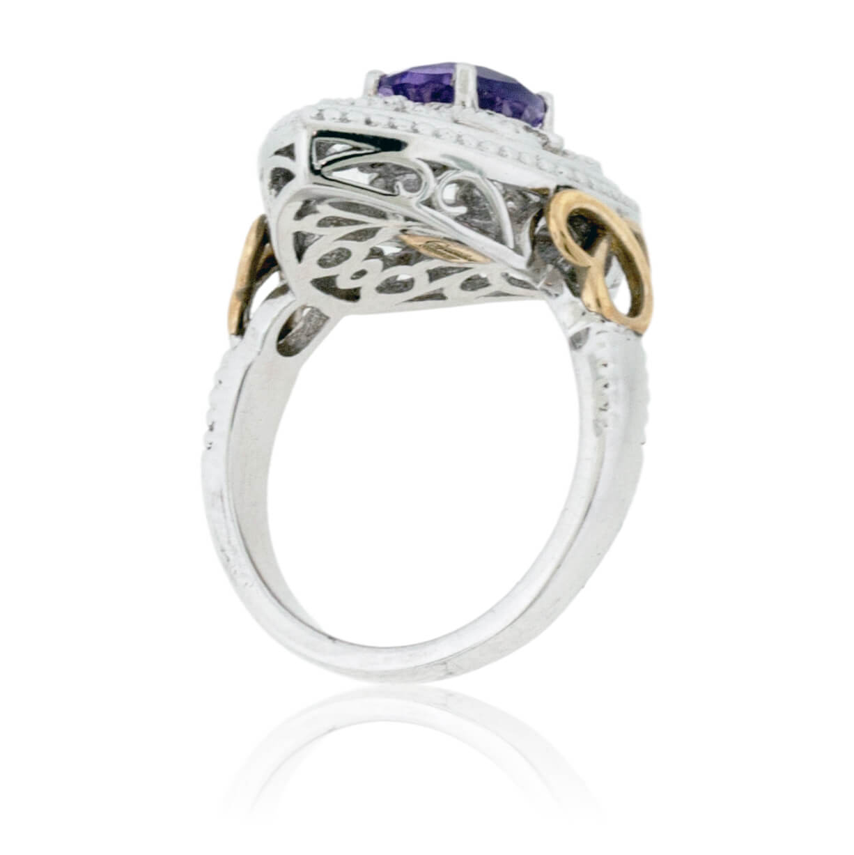 Sterling Silver & Gold Shield Style Amethyst & Diamond Fashion Band - Park City Jewelers