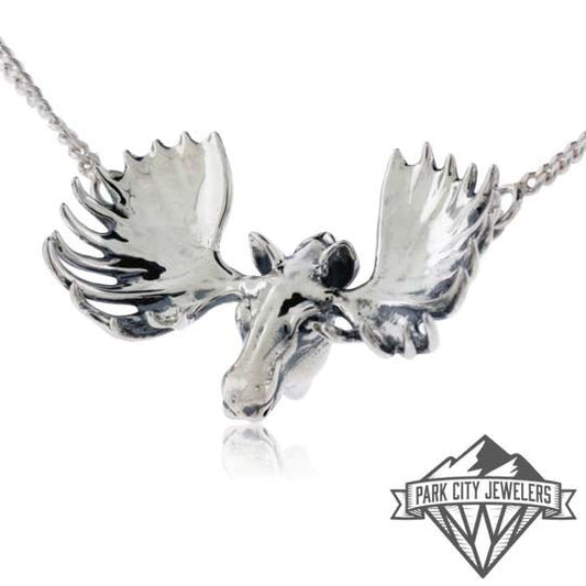 Sterling Silver Moose Head Pendant Large - Park City Jewelers
