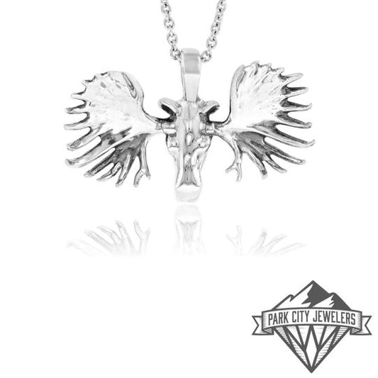 Sterling Silver Moose Head Pendant Medium - Park City Jewelers