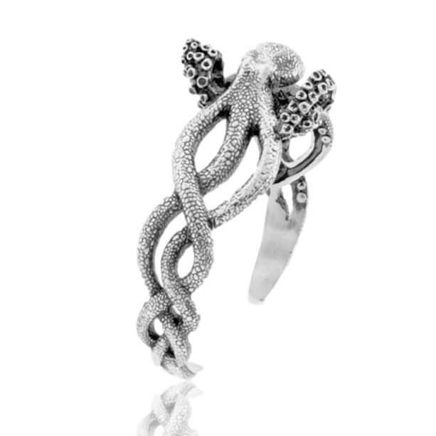 Octopus Cuff Bracelet in Solid Sterling Silver 925. 