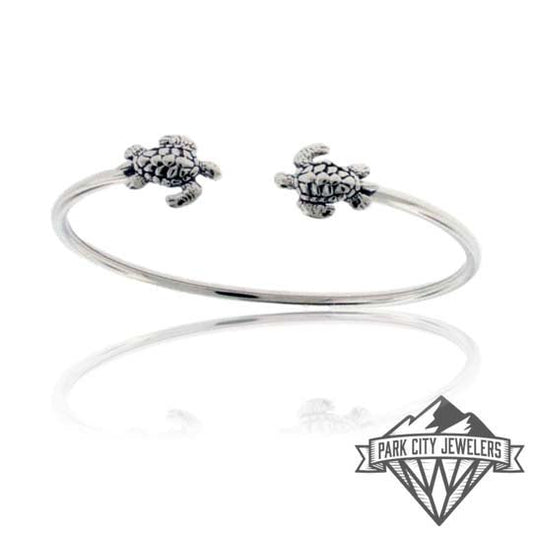 Sterling Silver Small Swimming Turtle Cuff Bracelet - Park City Jewelers