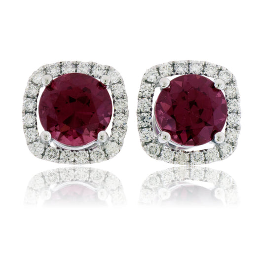Stunning Garnet & Diamond Halo Stud Earrings - Park City Jewelers