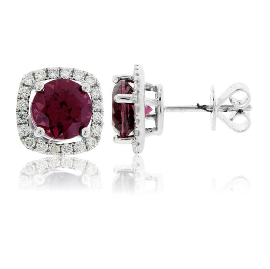Stunning Garnet & Diamond Halo Stud Earrings - Park City Jewelers