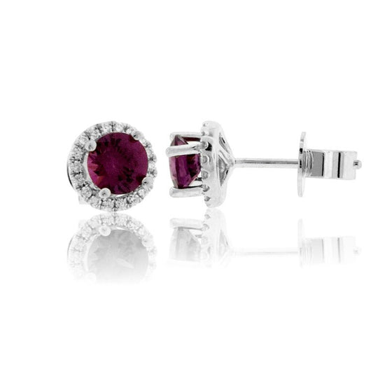 Stunning Garnet & Diamond Halo Stud Earrings - Park City Jewelers