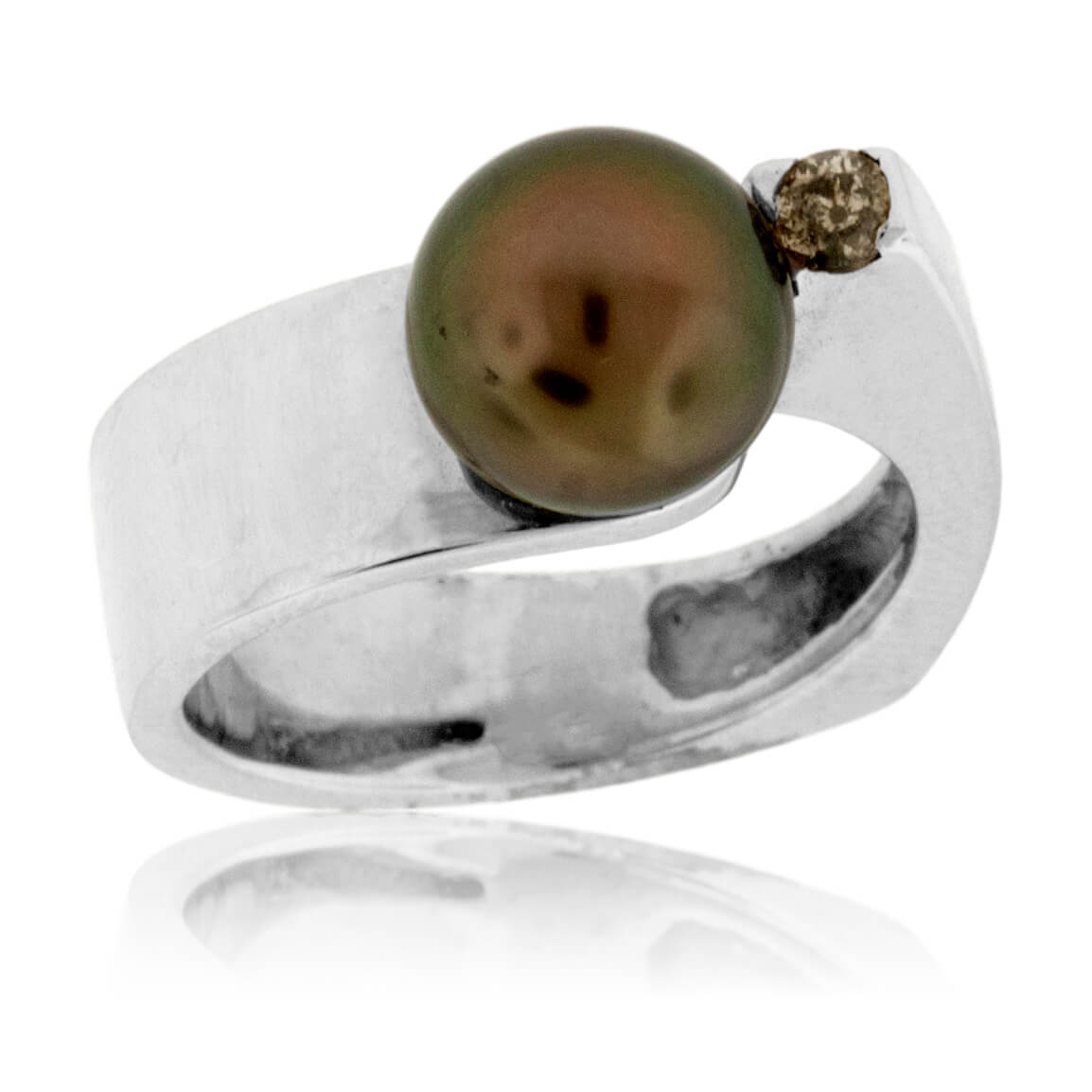 Tahitian Pearl & Mine Cut Diamond Ring - Park City Jewelers