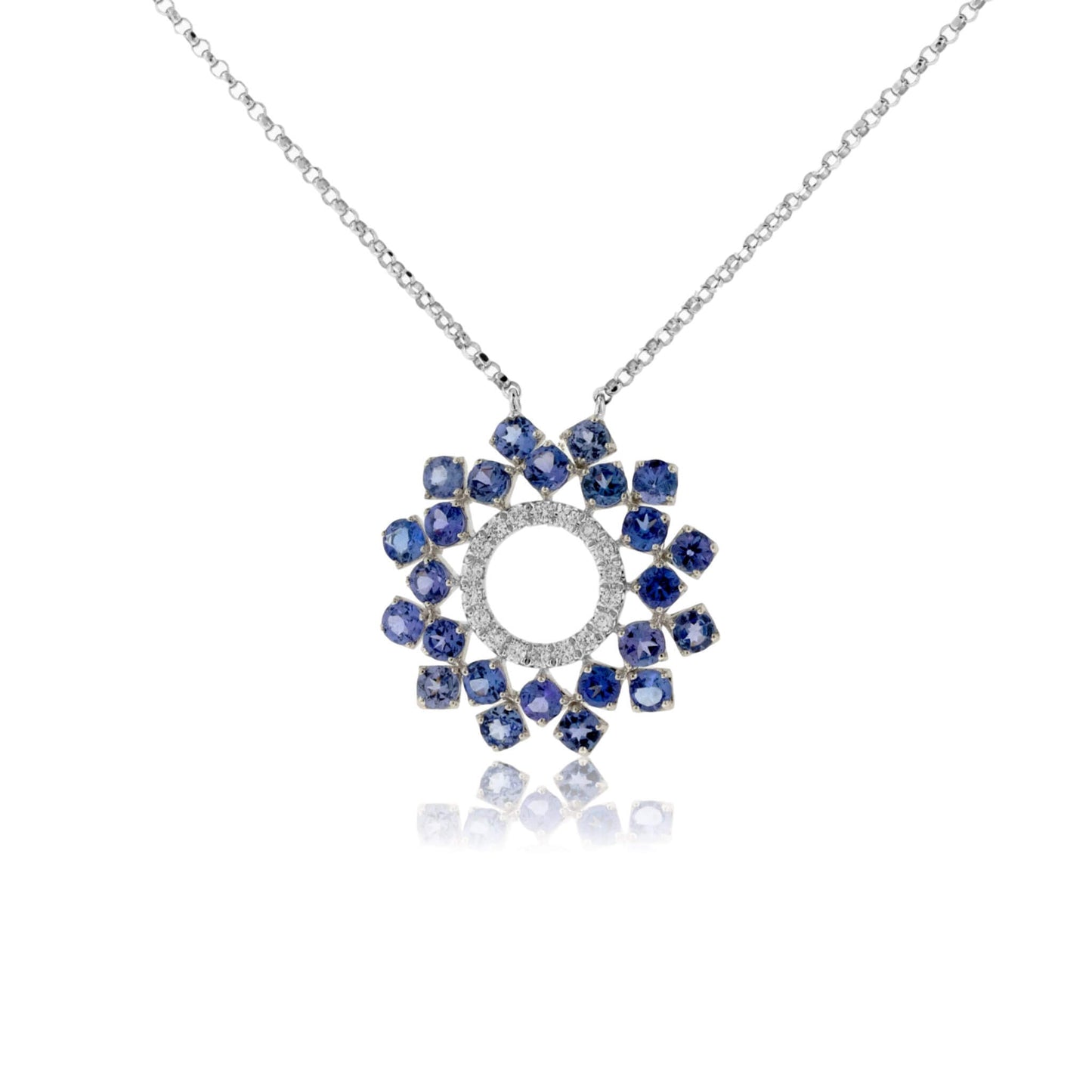 Tanzanite & Diamond Round Sunburst Style Pendant w/Chain - Park City Jewelers