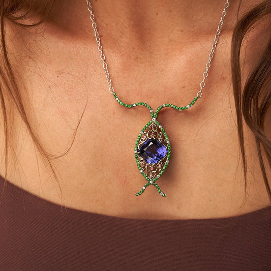 Tanzanite, Tsvaroite & Rhodolite Garnet Custom Pendant w/Chain - Park City Jewelers