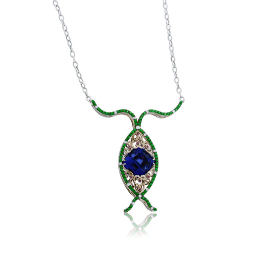 Tanzanite, Tsvaroite & Rhodolite Garnet Custom Pendant w/Chain - Park City Jewelers