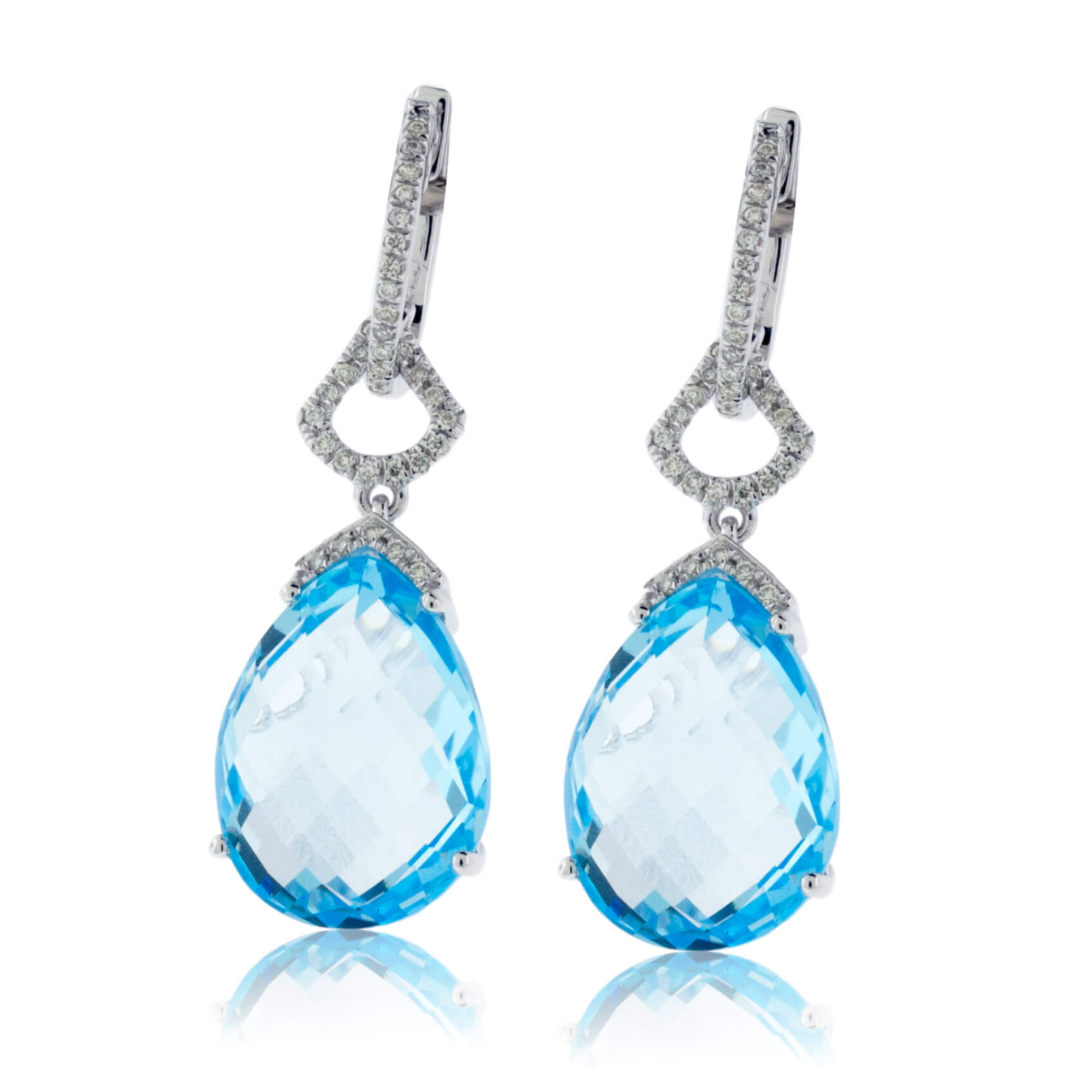 Tear Drop Blue Topaz with Diamond Halo Dangle Earrings - Park City Jewelers