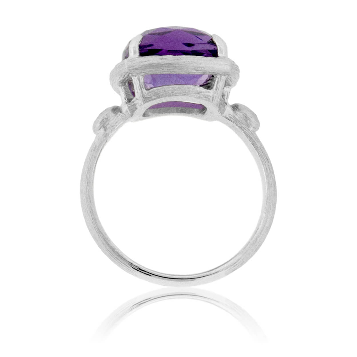 Textured White Gold and Checkerboard Amethyst Ring with Diamond Accents - Park City Jewelers