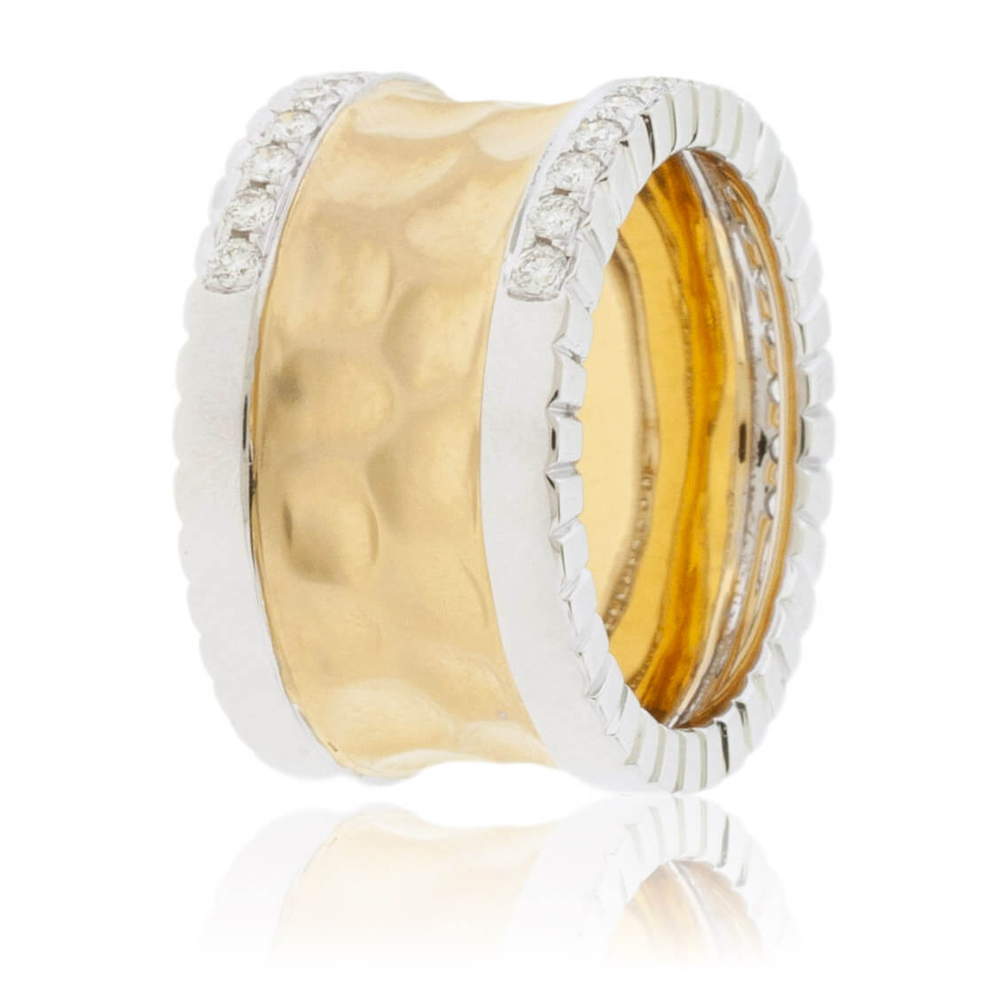 Textured Yellow Gold & Double Row Round Diamond Ring - Park City Jewelers