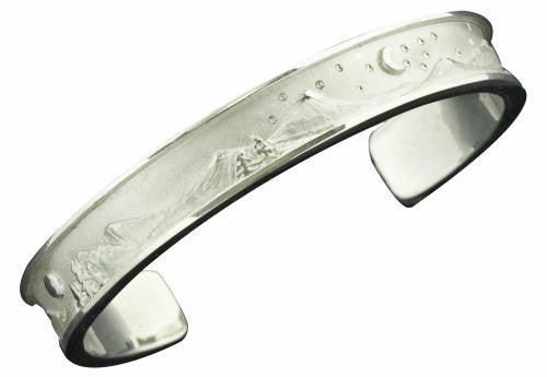 Thick Mountain Scene with Trees, Stars, and Moon Cuff Bracelet - Park City Jewelers